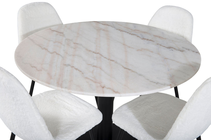 Venture Home Estelle Round Dining Table ø106 H75 - White / Black+Polar Fluff Dining Chair - Black Legs - White Teddy _4