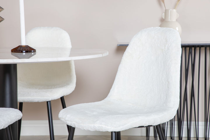 Venture Home Estelle Round Dining Table ø106 H75 - White / Black+Polar Fluff Dining Chair - Black Legs - White Teddy _4