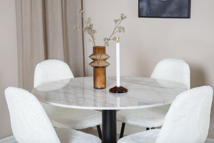 Venture Home Estelle Round Dining Table ø106 H75 - White / Black+Polar Fluff Dining Chair - Black Legs - White Teddy _4