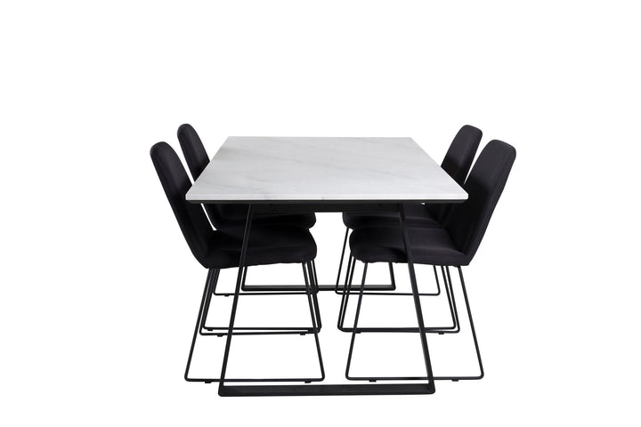 Venture Home Estelle Dining Table 140*90 - White / Black+Muce Dining Chair - Black Legs - Black Fabric_4