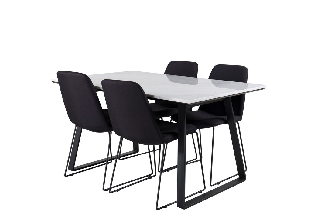 Venture Home Estelle Dining Table 140*90 - White / Black+Muce Dining Chair - Black Legs - Black Fabric_4