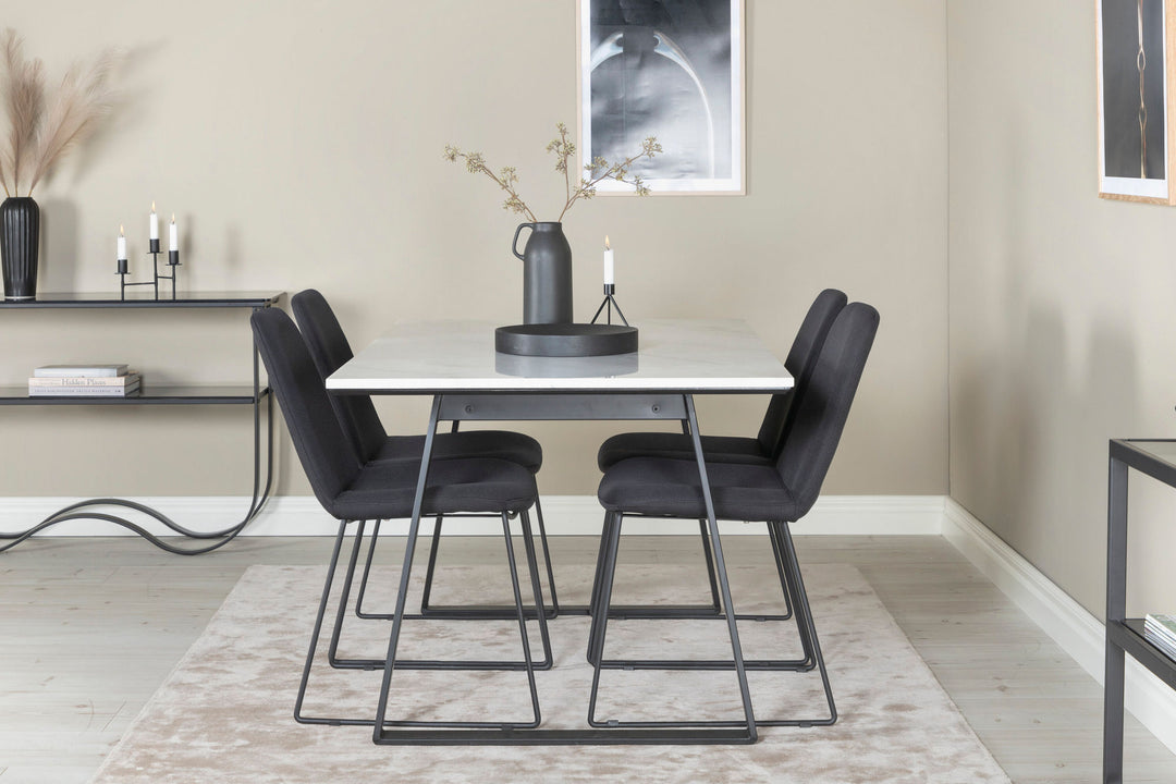 Venture Home Estelle Dining Table 140*90 - White / Black+Muce Dining Chair - Black Legs - Black Fabric_4