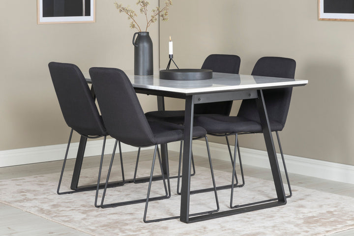 Venture Home Estelle Dining Table 140*90 - White / Black+Muce Dining Chair - Black Legs - Black Fabric_4