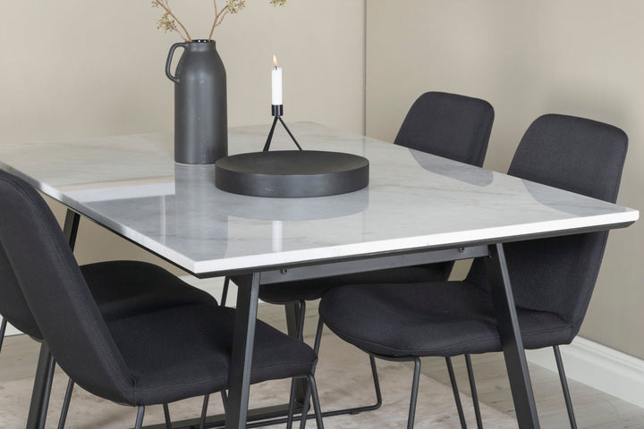 Venture Home Estelle Dining Table 140*90 - White / Black+Muce Dining Chair - Black Legs - Black Fabric_4