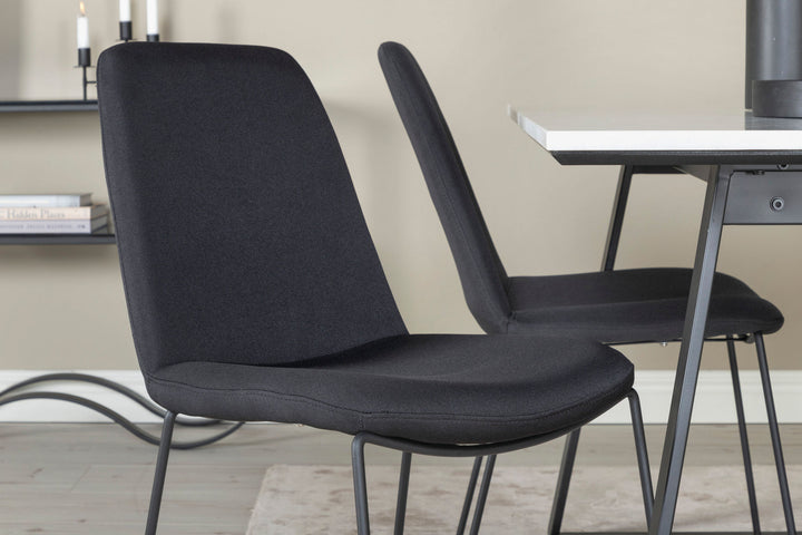 Venture Home Estelle Dining Table 140*90 - White / Black+Muce Dining Chair - Black Legs - Black Fabric_4