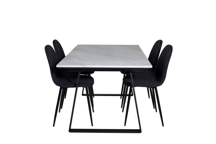 Venture Home Estelle Dining Table 140*90 - White / Black+Polar Dining Chair - Black Legs - Black Fabric_4