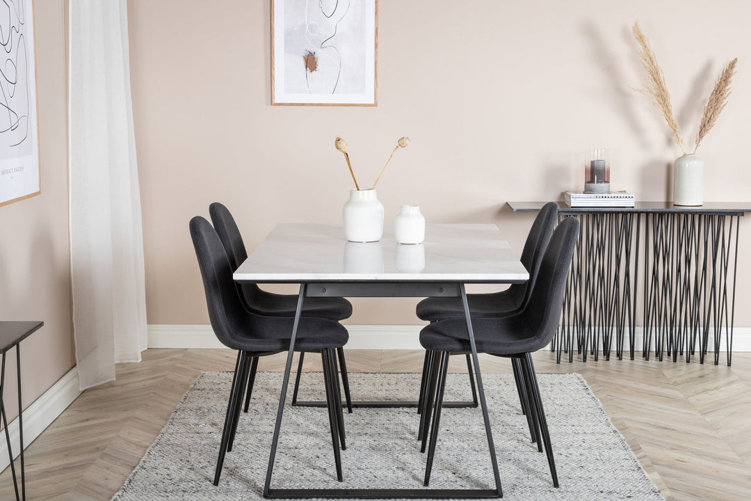 Venture Home Estelle Dining Table 140*90 - White / Black+Polar Dining Chair - Black Legs - Black Fabric_4