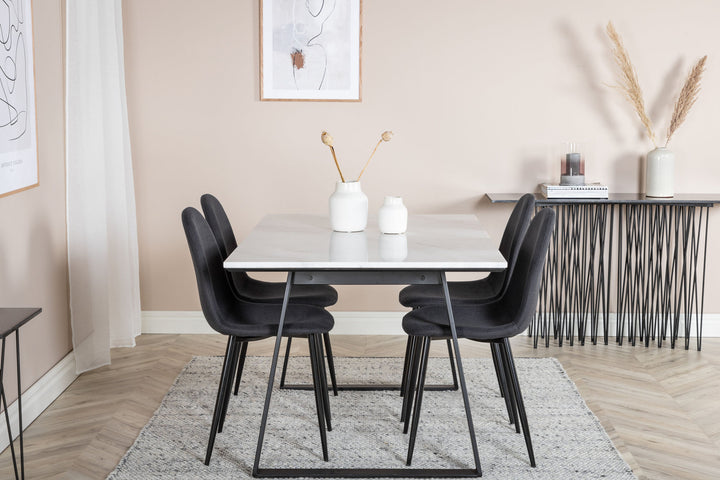 Venture Home Estelle Dining Table 140*90 - White / Black+Polar Dining Chair - Black Legs - Black Fabric_4