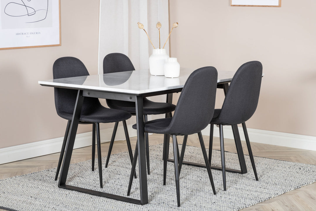 Venture Home Estelle Dining Table 140*90 - White / Black+Polar Dining Chair - Black Legs - Black Fabric_4