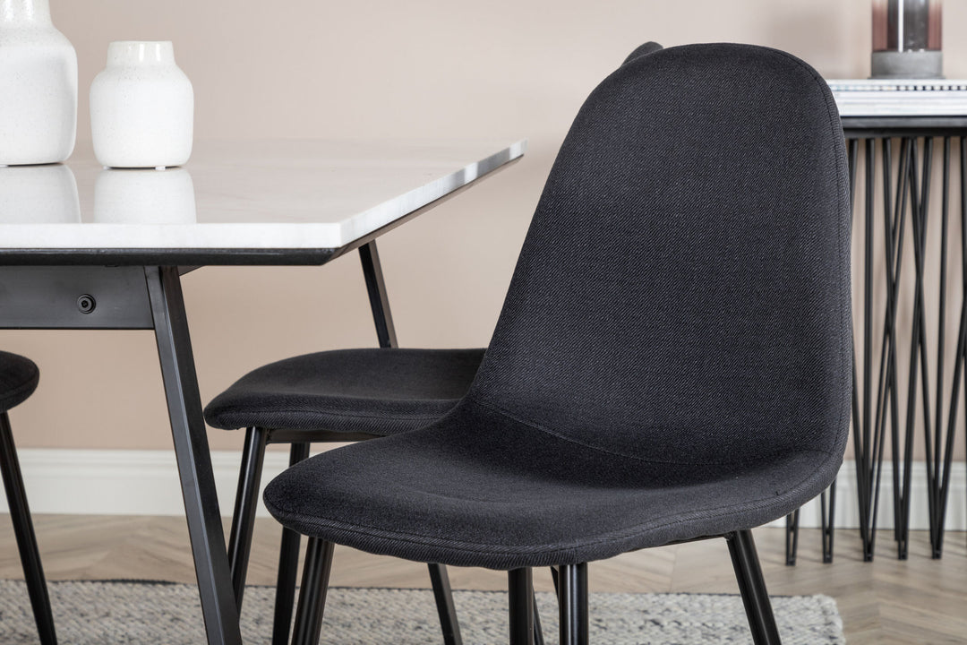 Venture Home Estelle Dining Table 140*90 - White / Black+Polar Dining Chair - Black Legs - Black Fabric_4