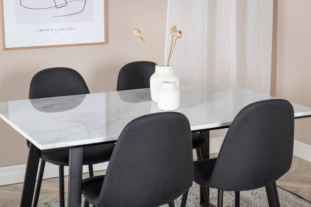 Venture Home Estelle Dining Table 140*90 - White / Black+Polar Dining Chair - Black Legs - Black Fabric_4