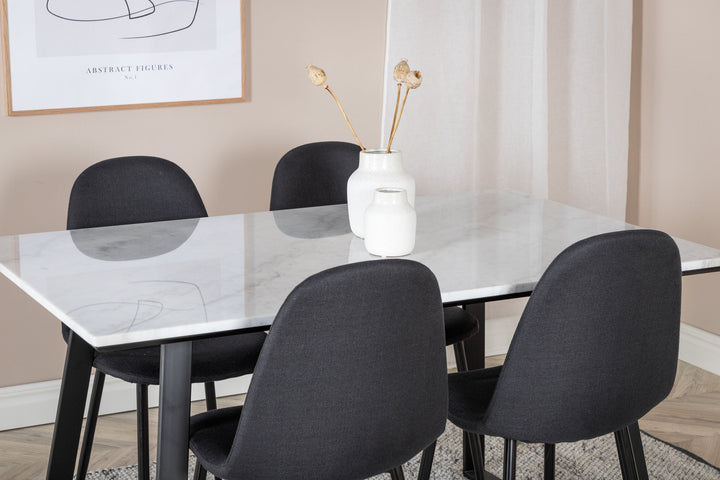 Venture Home Estelle Dining Table 140*90 - White / Black+Polar Dining Chair - Black Legs - Black Fabric_4
