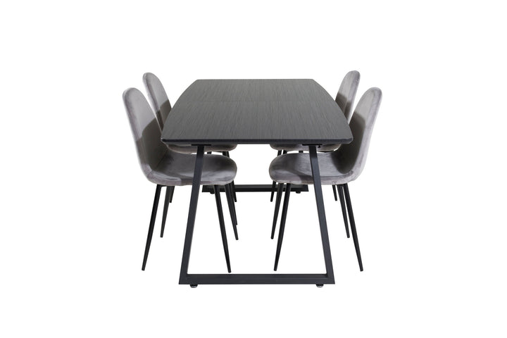 Venture Home Inca Extentiontable - Black top / black Legs+Polar Dining Chair - Black legs / Light Grey Velvet (ersätter 19902-885)_4