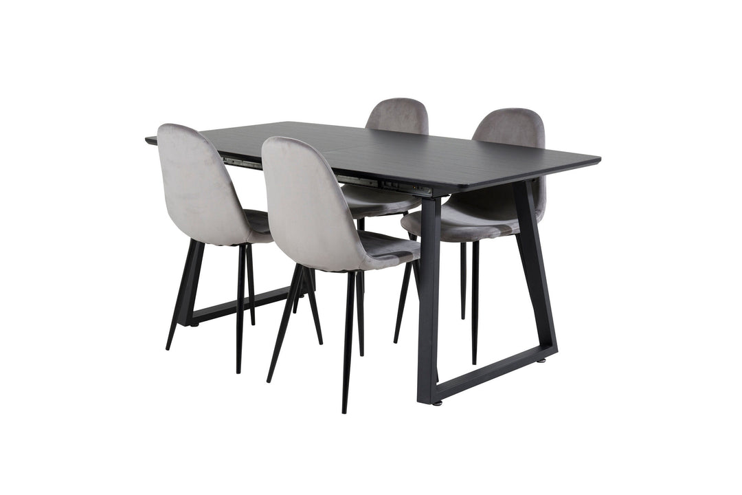 Venture Home Inca Extentiontable - Black top / black Legs+Polar Dining Chair - Black legs / Light Grey Velvet (ersätter 19902-885)_4