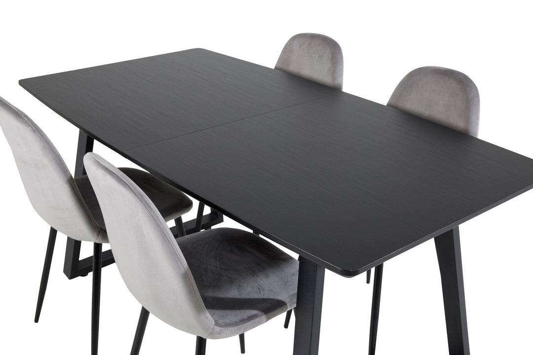Venture Home Inca Extentiontable - Black top / black Legs+Polar Dining Chair - Black legs / Light Grey Velvet (ersätter 19902-885)_4