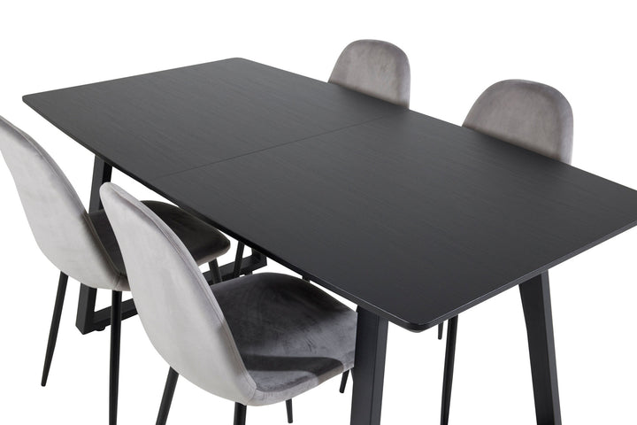 Venture Home Inca Extentiontable - Black top / black Legs+Polar Dining Chair - Black legs / Light Grey Velvet (ersätter 19902-885)_4