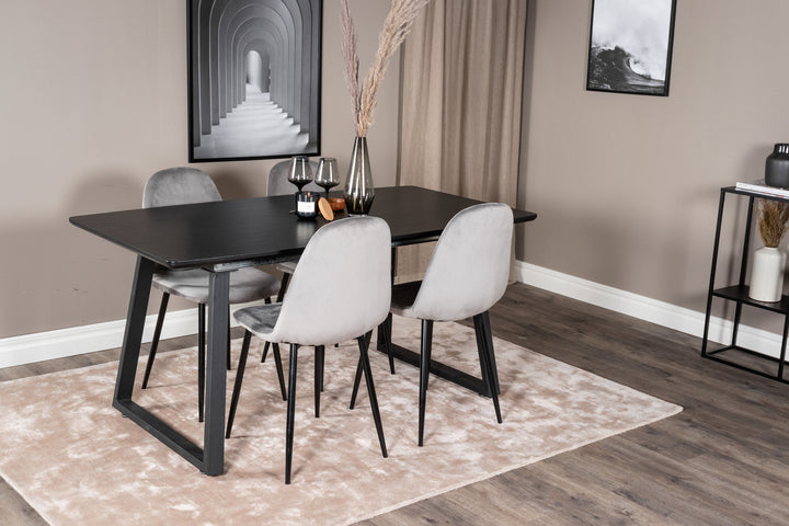 Venture Home Inca Extentiontable - Black top / black Legs+Polar Dining Chair - Black legs / Light Grey Velvet (ersätter 19902-885)_4