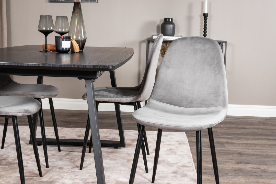 Venture Home Inca Extentiontable - Black top / black Legs+Polar Dining Chair - Black legs / Light Grey Velvet (ersätter 19902-885)_4