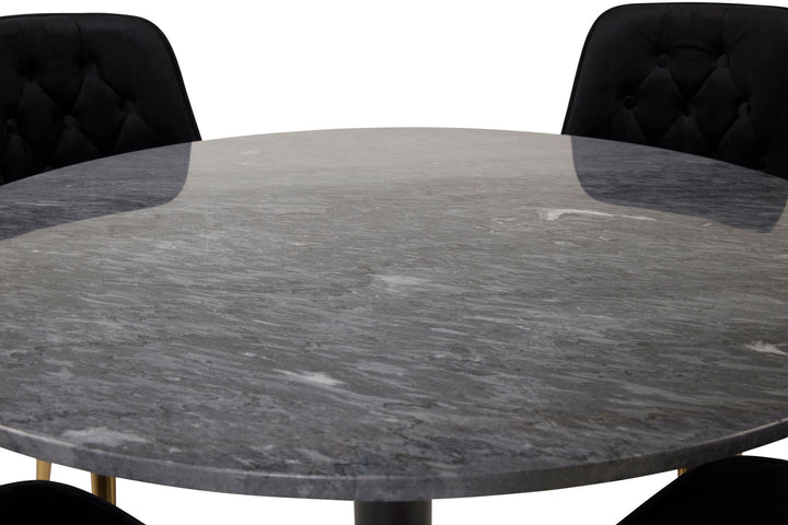 Venture Home Estelle Dining Table round 106cm Grey Marble / Black Legs - Velvet Deluxe Chair - Black/Matt Brass Leg 4