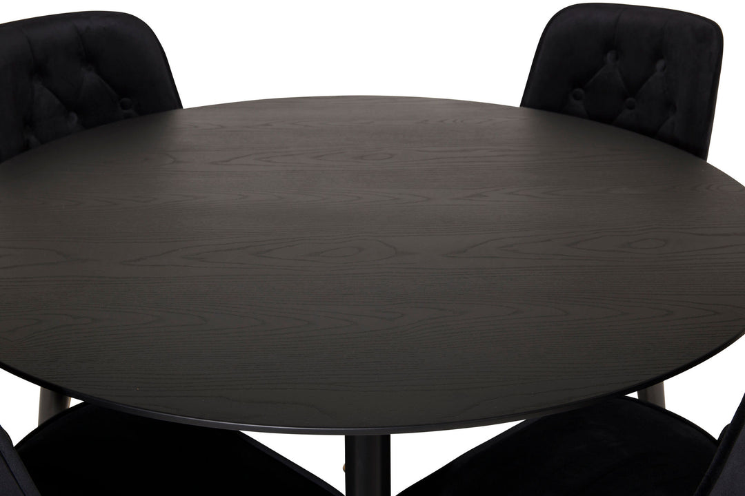 Venture Home Dipp Dining Table - 115cm - Black Veneer / black legs w brass dipp - Velvet Deluxe Chair - Black/Matt Brass Leg 4