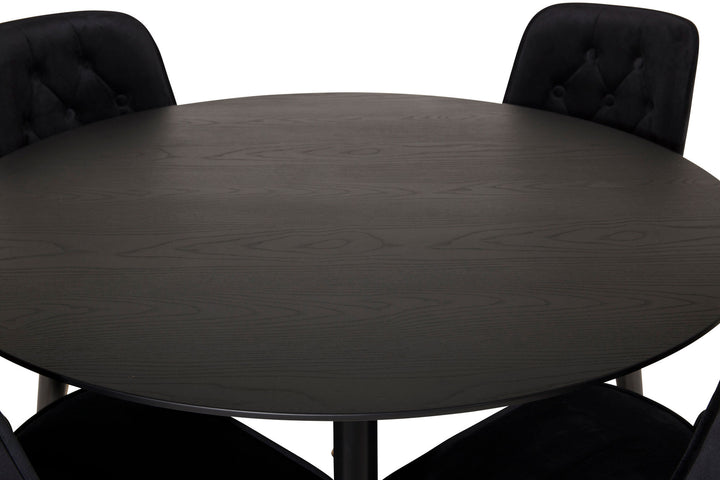 Venture Home Dipp Dining Table - 115cm - Black Veneer / black legs w brass dipp - Velvet Deluxe Chair - Black/Matt Brass Leg 4