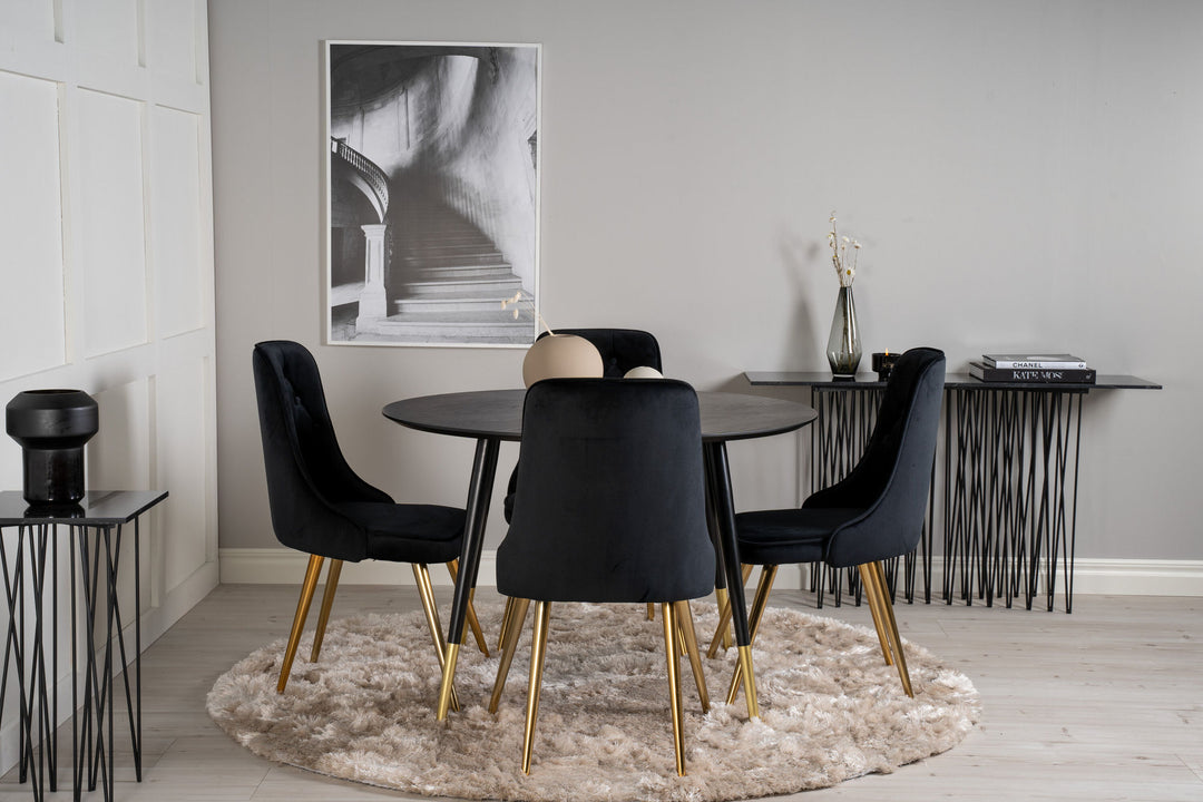 Venture Home Dipp Dining Table - 115cm - Black Veneer / black legs w brass dipp - Velvet Deluxe Chair - Black/Matt Brass Leg 4