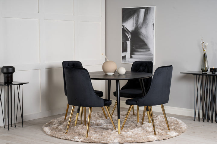 Venture Home Dipp Dining Table - 115cm - Black Veneer / black legs w brass dipp - Velvet Deluxe Chair - Black/Matt Brass Leg 4