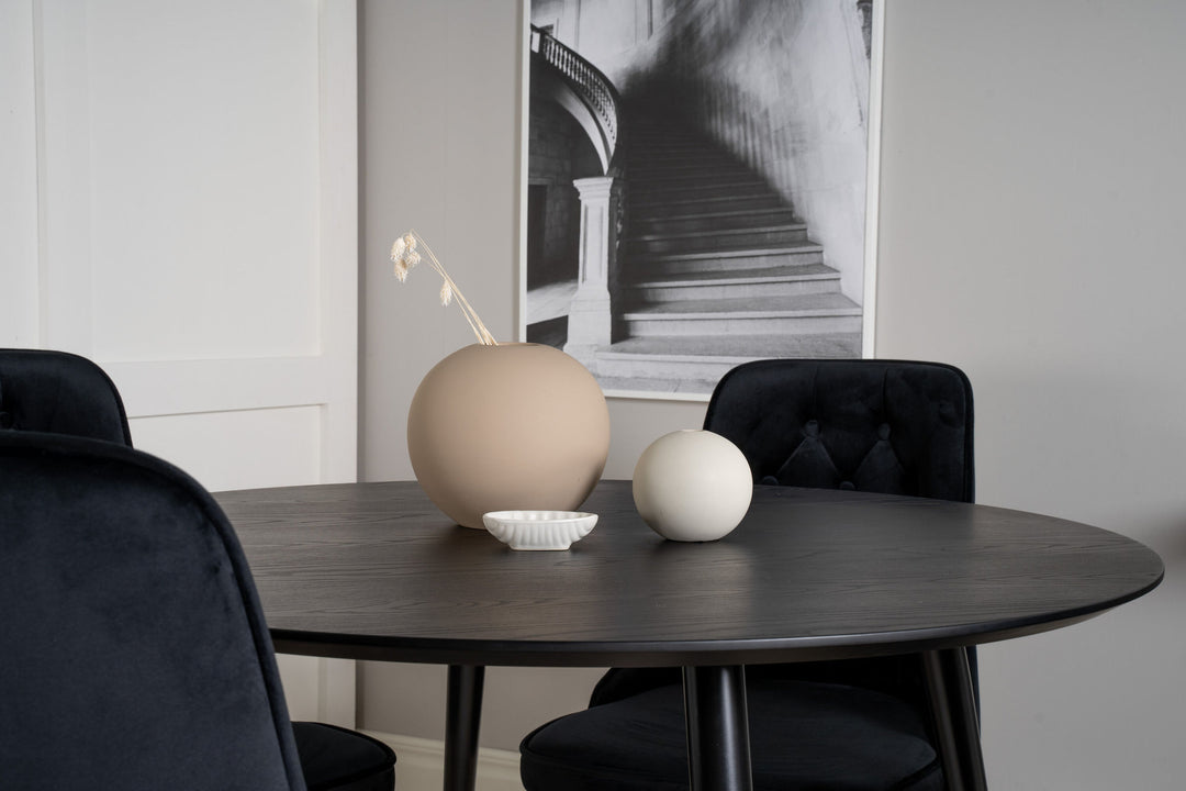 Venture Home Dipp Dining Table - 115cm - Black Veneer / black legs w brass dipp - Velvet Deluxe Chair - Black/Matt Brass Leg 4