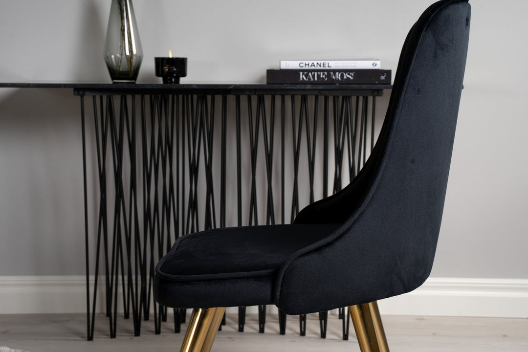 Venture Home Dipp Dining Table - 115cm - Black Veneer / black legs w brass dipp - Velvet Deluxe Chair - Black/Matt Brass Leg 4