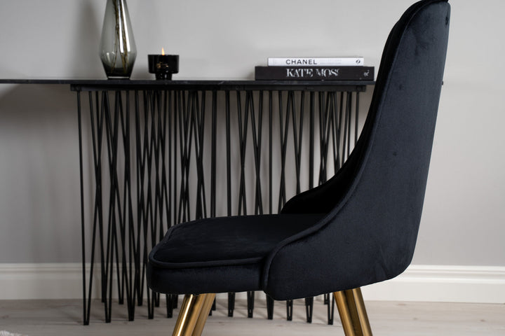 Venture Home Dipp Dining Table - 115cm - Black Veneer / black legs w brass dipp - Velvet Deluxe Chair - Black/Matt Brass Leg 4