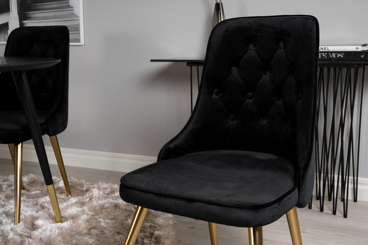 Venture Home Dipp Dining Table - 115cm - Black Veneer / black legs w brass dipp - Velvet Deluxe Chair - Black/Matt Brass Leg 4