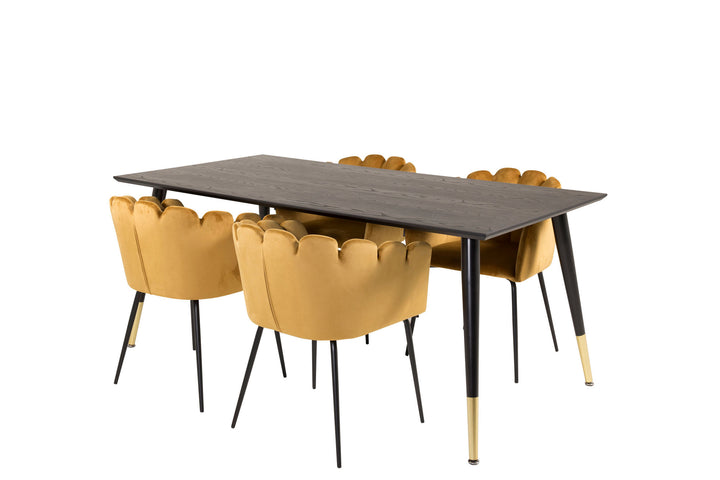 Venture Home Dipp Dining Table - 180*90cm - Black Veneer / black legs w brass dipp +Limhamn - Chair - Gold Velvet_4