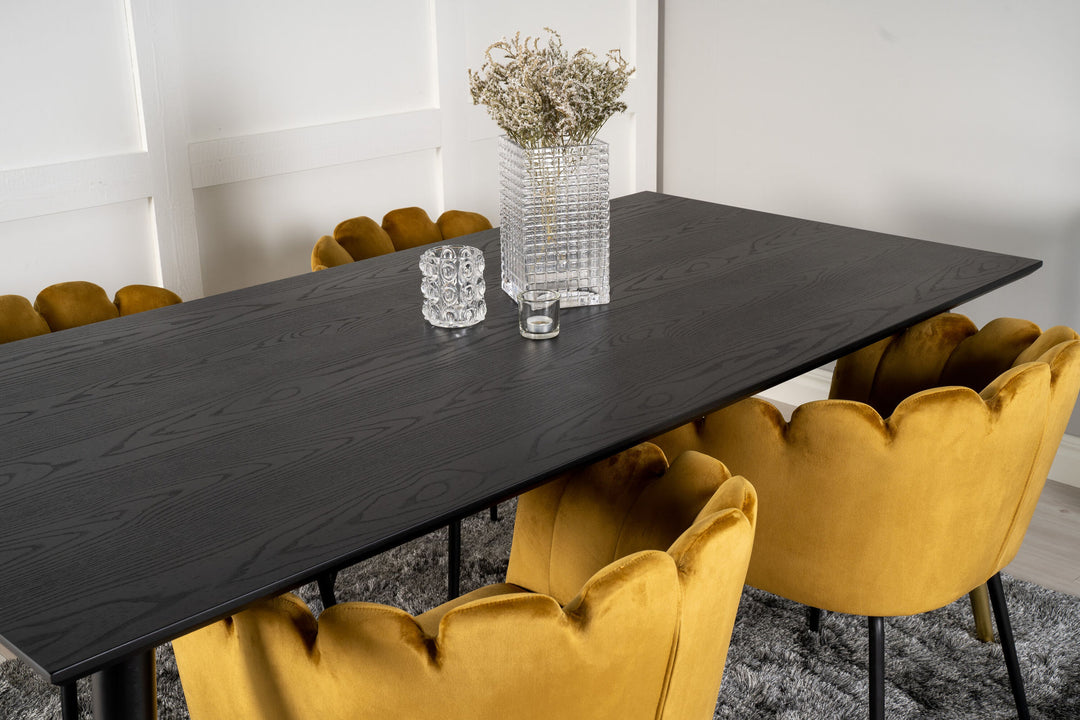Venture Home Dipp Dining Table - 180*90cm - Black Veneer / black legs w brass dipp +Limhamn - Chair - Gold Velvet_4