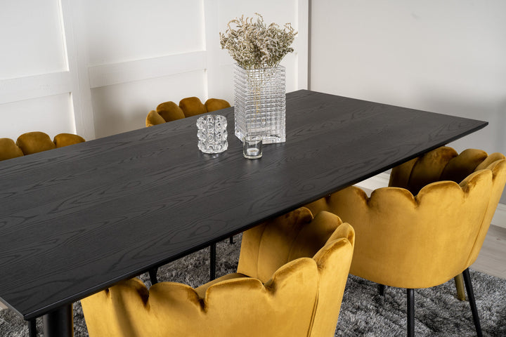 Venture Home Dipp Dining Table - 180*90cm - Black Veneer / black legs w brass dipp +Limhamn - Chair - Gold Velvet_4