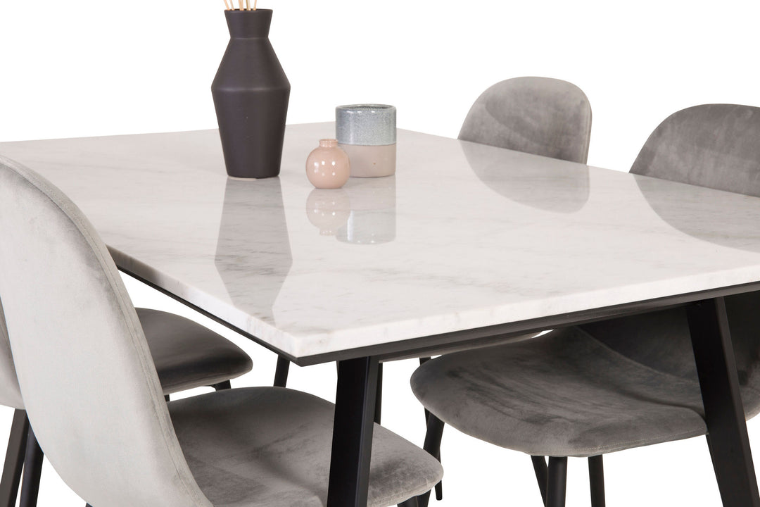 Venture Home Estelle Dining Table 140*90 - White Marble / Black Legs+Polar Dining Chair - Black legs / Light Grey Velvet_4