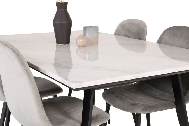 Venture Home Estelle Dining Table 140*90 - White Marble / Black Legs+Polar Dining Chair - Black legs / Light Grey Velvet_4