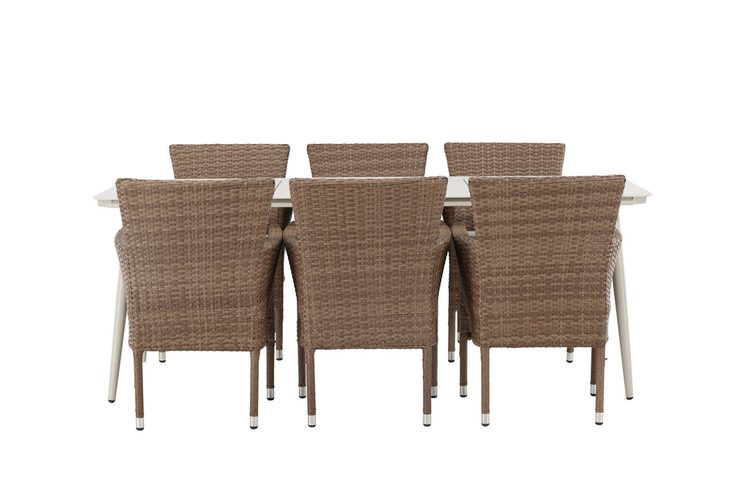 Venture Home Lina Dining Table - Beige - 200*90 +Malina Diningchair Alumnium - Nature / Wicker _6