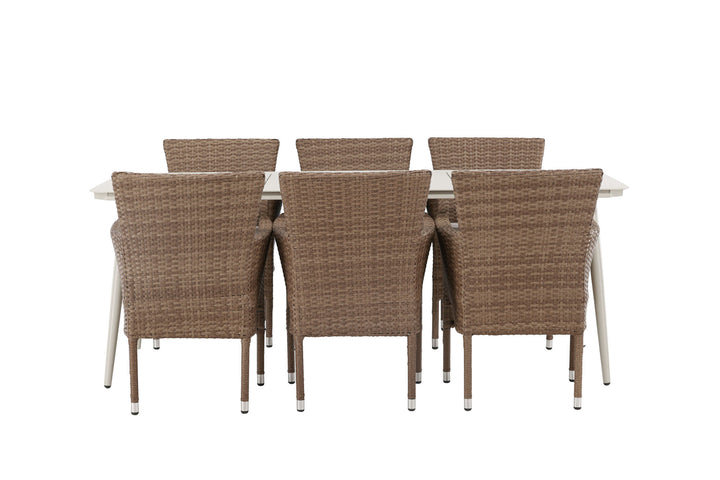 Venture Home Lina Dining Table - Beige - 200*90 +Malina Diningchair Alumnium - Nature / Wicker _6