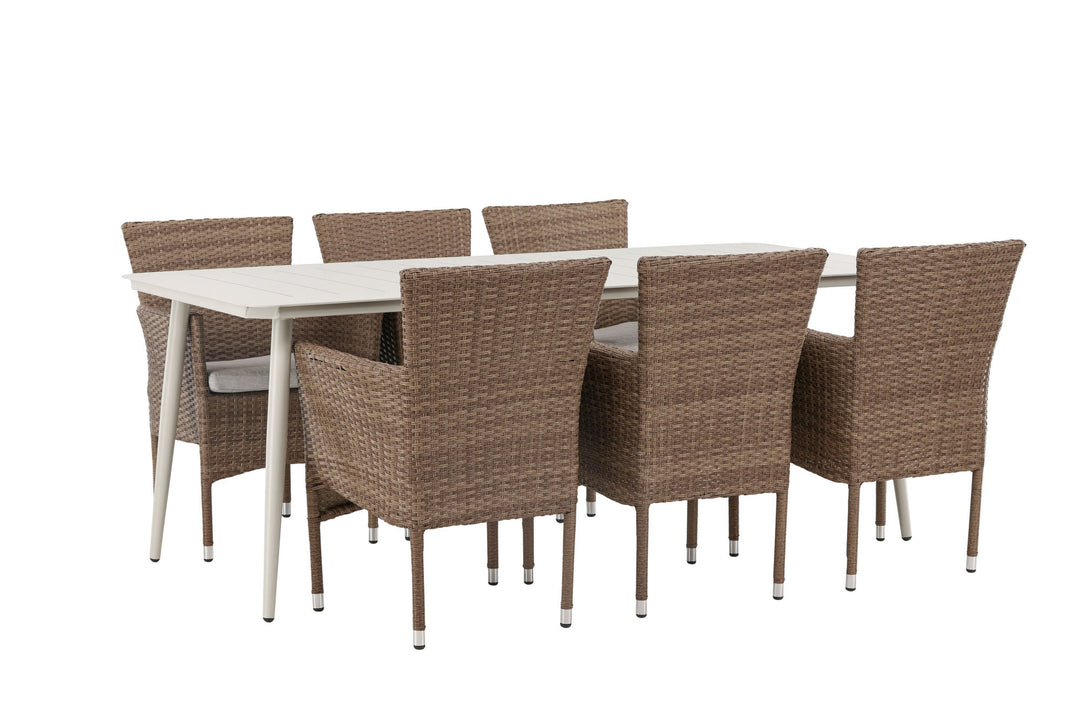 Venture Home Lina Dining Table - Beige - 200*90 +Malina Diningchair Alumnium - Nature / Wicker _6