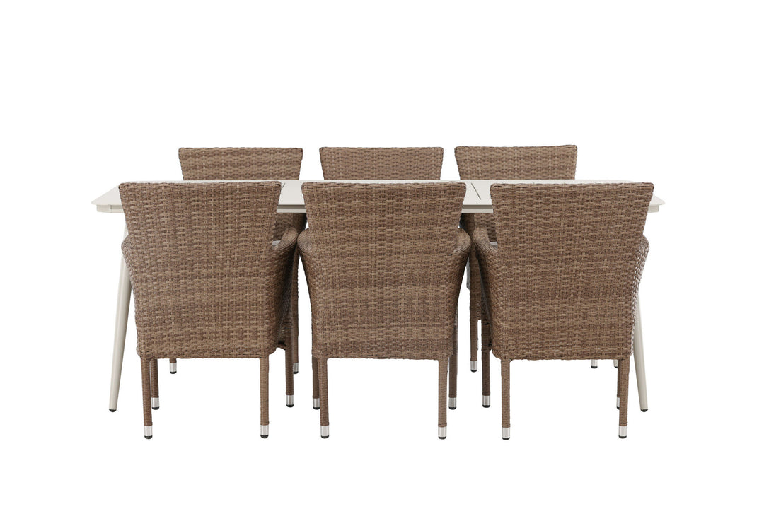 Venture Home Lina Dining Table - Beige - 200*90 +Malina Diningchair Alumnium - Nature / Wicker _6