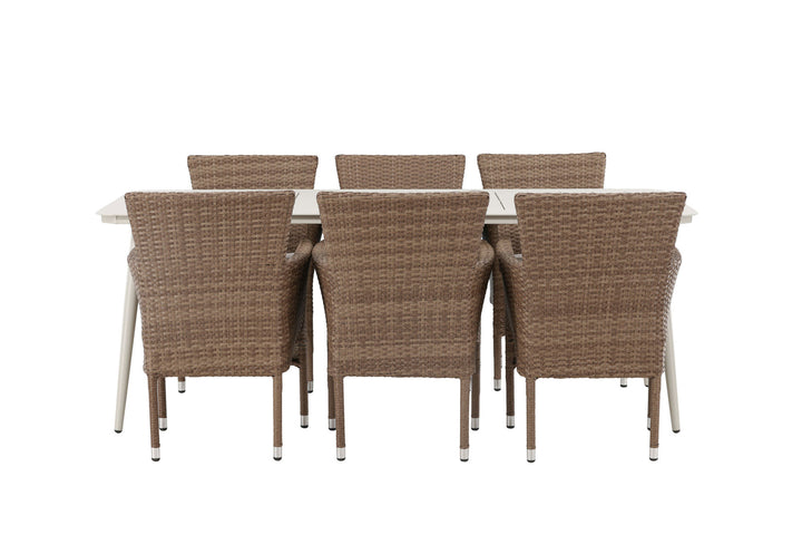 Venture Home Lina Dining Table - Beige - 200*90 +Malina Diningchair Alumnium - Nature / Wicker _6