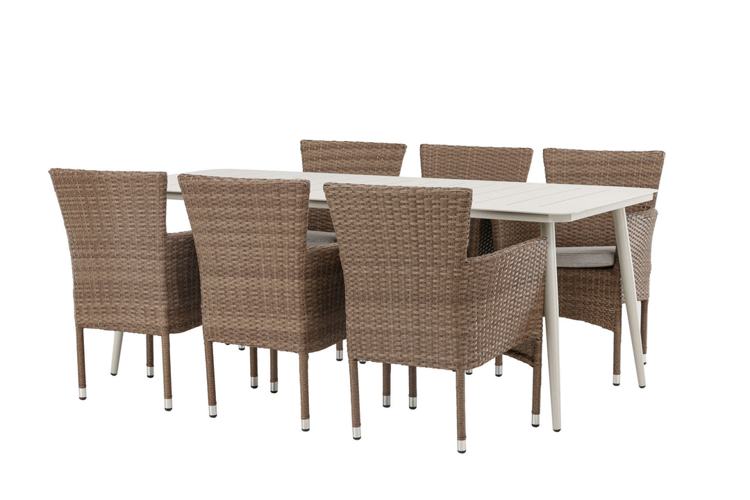 Venture Home Lina Dining Table - Beige - 200*90 +Malina Diningchair Alumnium - Nature / Wicker _6