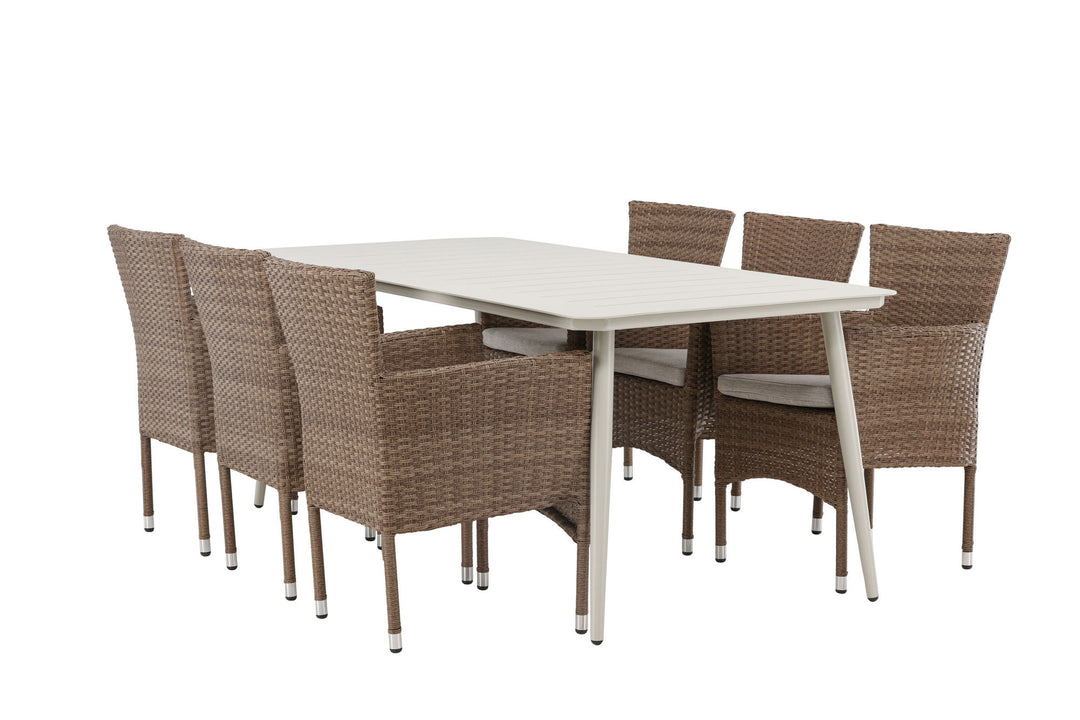 Venture Home Lina Dining Table - Beige - 200*90 +Malina Diningchair Alumnium - Nature / Wicker _6
