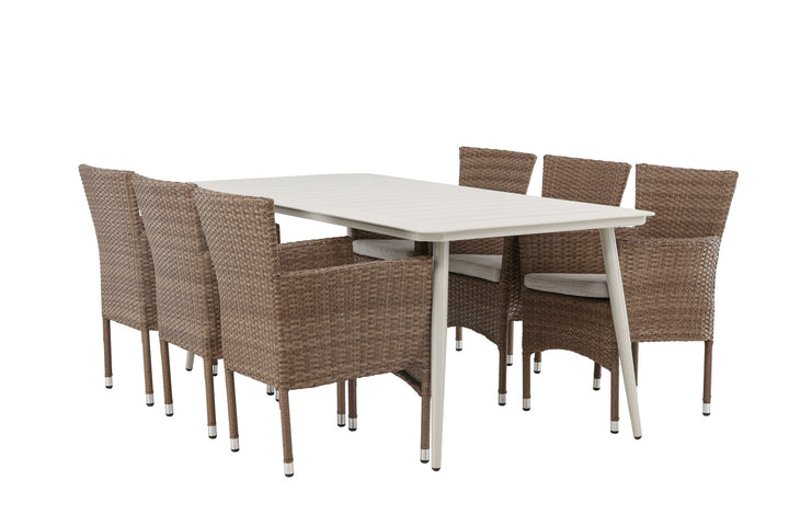 Venture Home Lina Dining Table - Beige - 200*90 +Malina Diningchair Alumnium - Nature / Wicker _6
