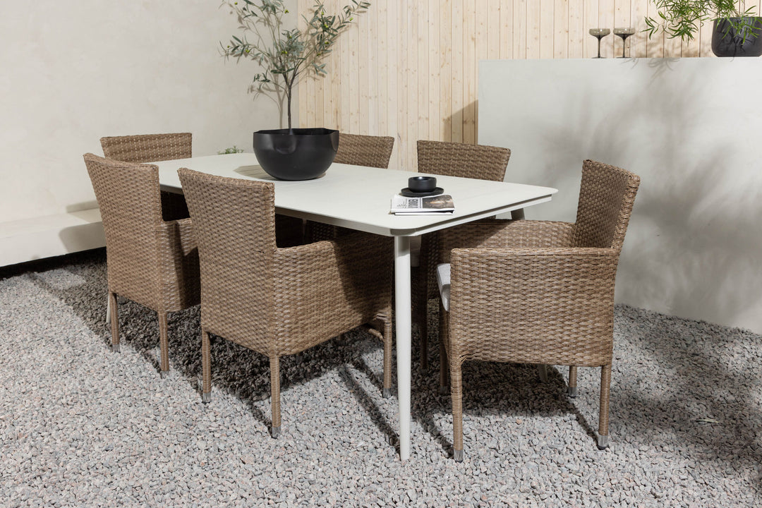 Venture Home Lina Dining Table - Beige - 200*90 +Malina Diningchair Alumnium - Nature / Wicker _6