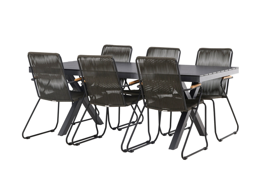 Venture Home Garcia Diningtable Alumnium - Black / Rectangular 100*200* +Bois Diningchair Steel - Black / Dark Grey Rope _6