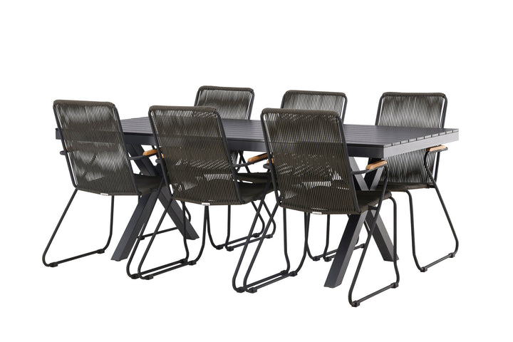 Venture Home Garcia Diningtable Alumnium - Black / Rectangular 100*200* +Bois Diningchair Steel - Black / Dark Grey Rope _6