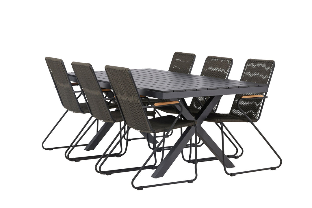 Venture Home Garcia Diningtable Alumnium - Black / Rectangular 100*200* +Bois Diningchair Steel - Black / Dark Grey Rope _6