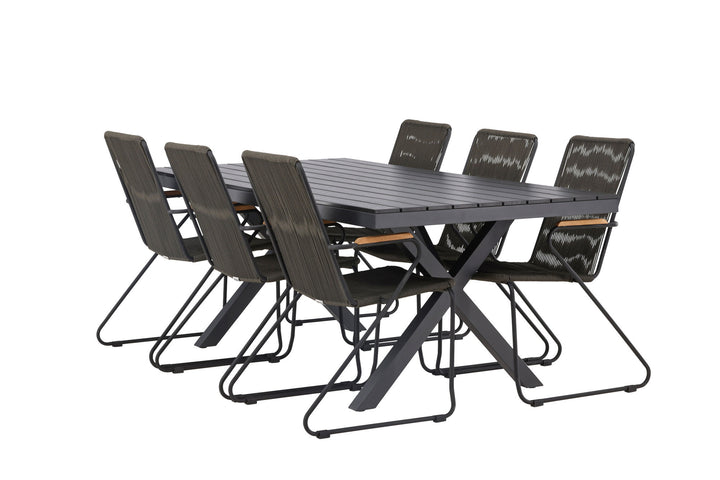 Venture Home Garcia Diningtable Alumnium - Black / Rectangular 100*200* +Bois Diningchair Steel - Black / Dark Grey Rope _6