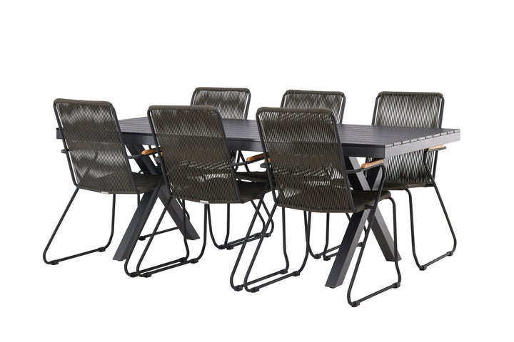 Venture Home Garcia Diningtable Alumnium - Black / Rectangular 100*200* +Bois Diningchair Steel - Black / Dark Grey Rope _6